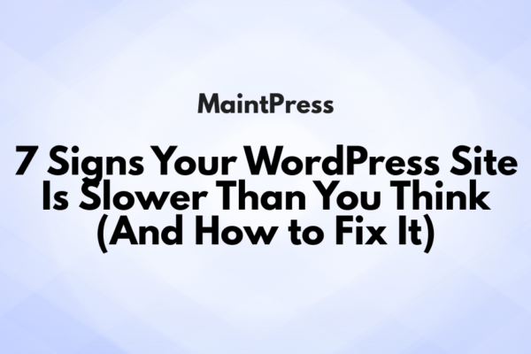 Illustration showing a slow WordPress website with a loading spinner and a speed gauge in the red zone