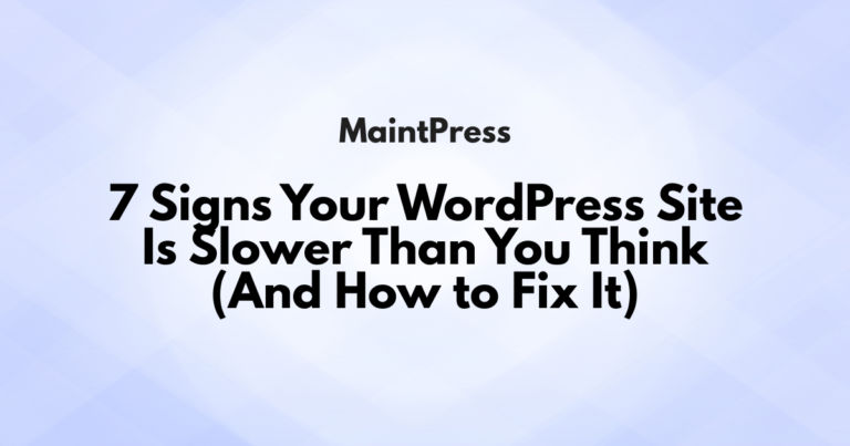 Illustration showing a slow WordPress website with a loading spinner and a speed gauge in the red zone
