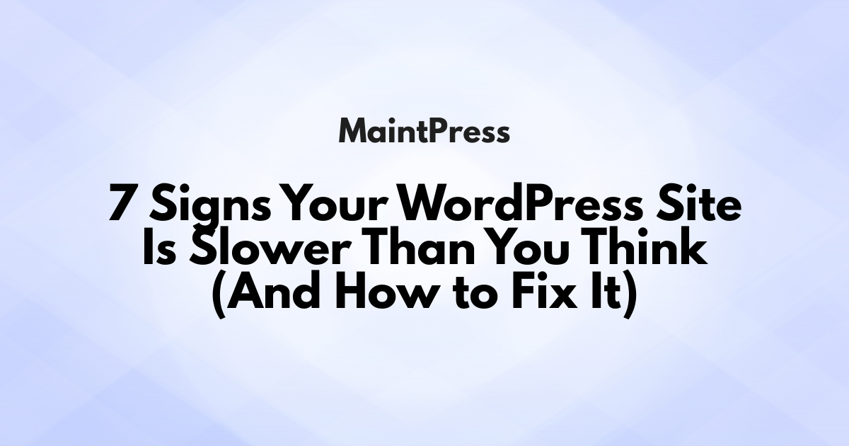 Illustration showing a slow WordPress website with a loading spinner and a speed gauge in the red zone
